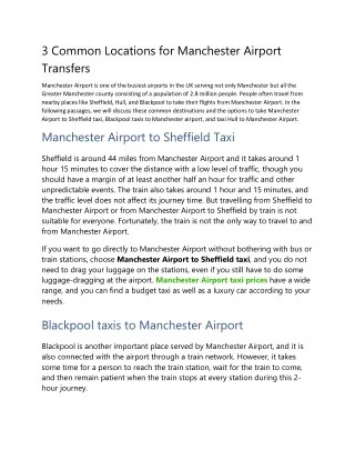 3 Common Locations for Manchester Airport Transfers