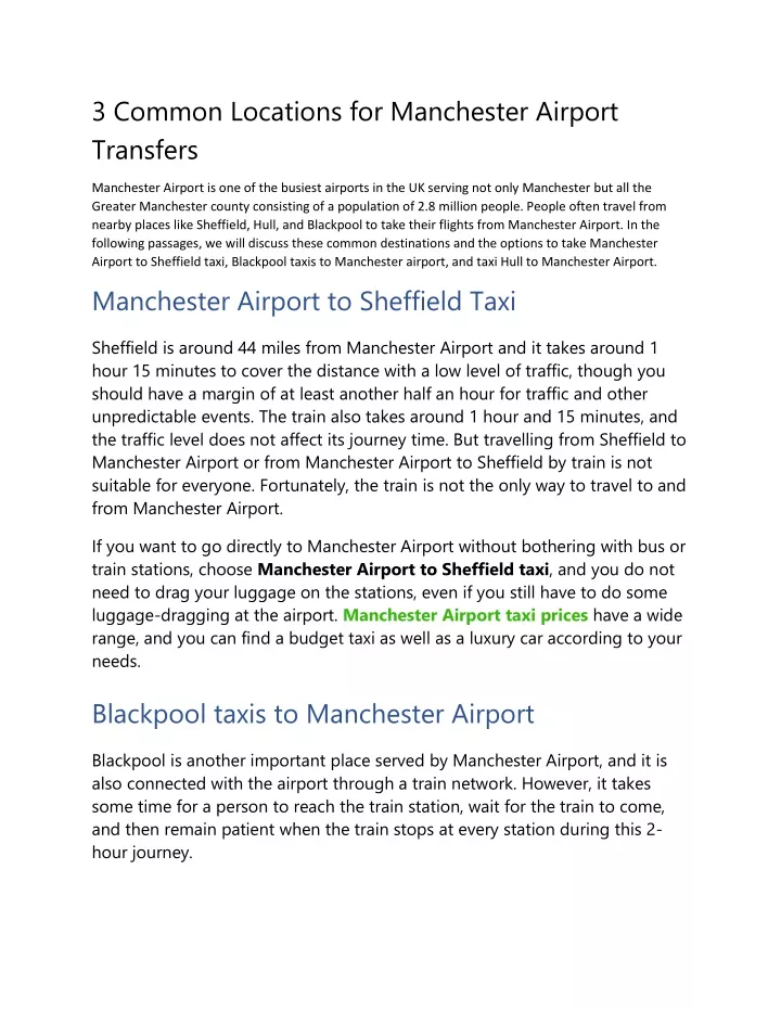 3 common locations for manchester airport