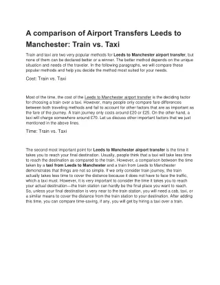 A comparison of Airport Transfers Leeds to Manchester: Train vs. Taxi