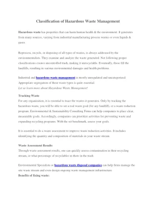classification of hazardous waste management
