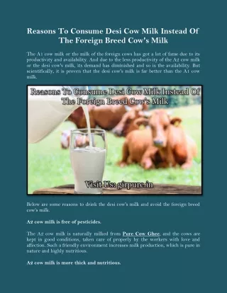 Reasons To Consume Desi Cow Milk Instead Of The Foreign Breed Cow's Milk
