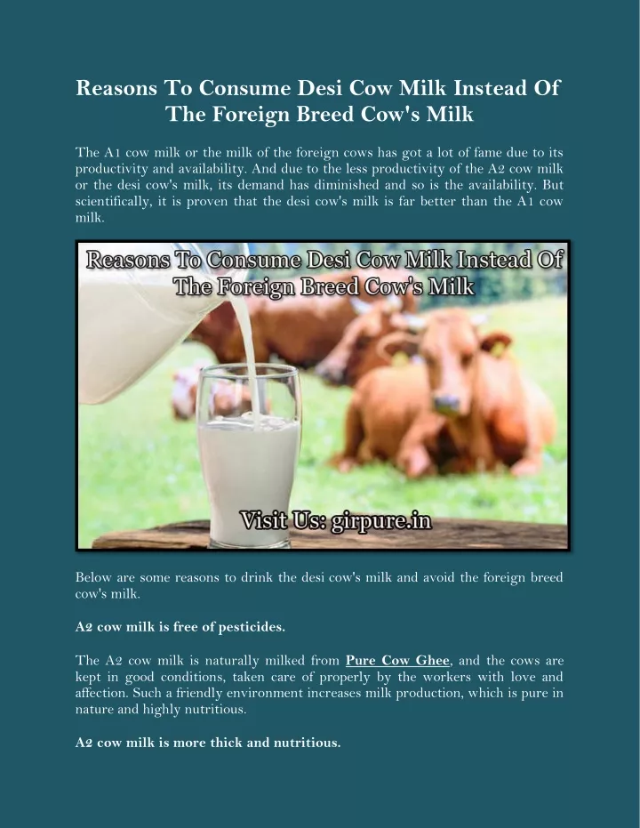reasons to consume desi cow milk instead