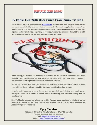 UV Cable Ties With User Guide From Zippy Tie Man