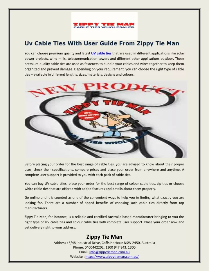 uv cable ties with user guide from zippy tie man
