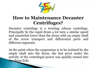 How to Maintenance Decanter Centrifuges?