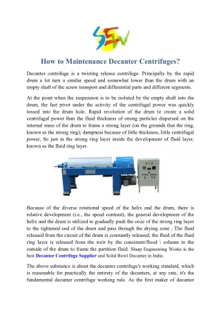 How to Maintenance Decanter Centrifuges?