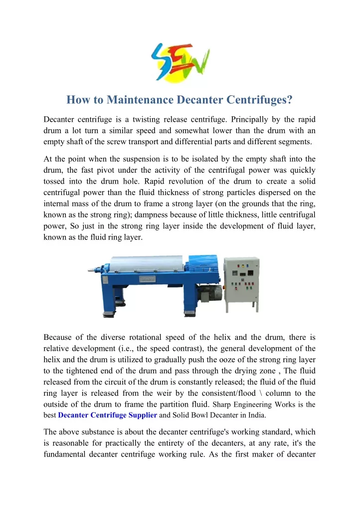how to maintenance decanter centrifuges