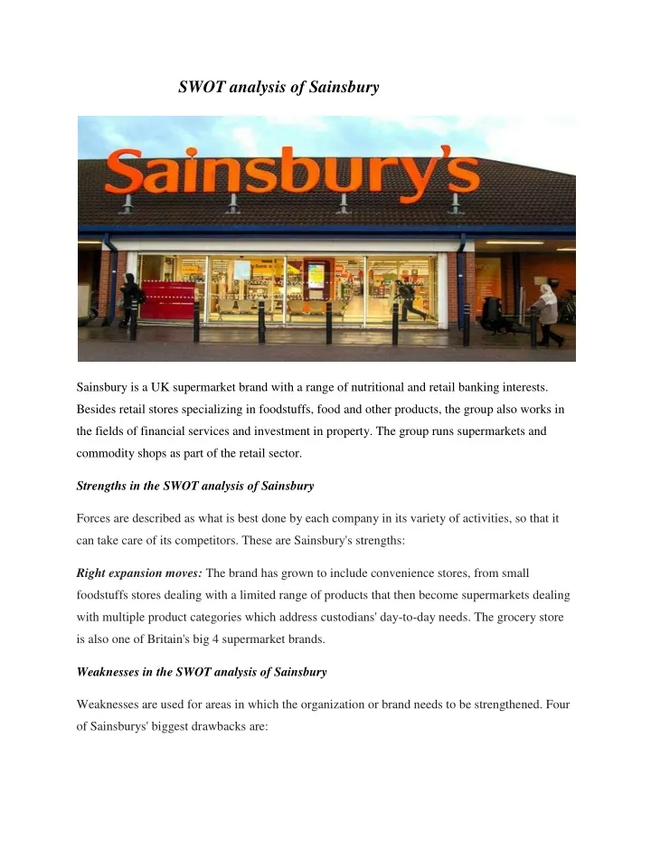 swot analysis of sainsbury