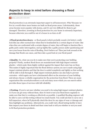 aspects to keep in mind before choosing a flood