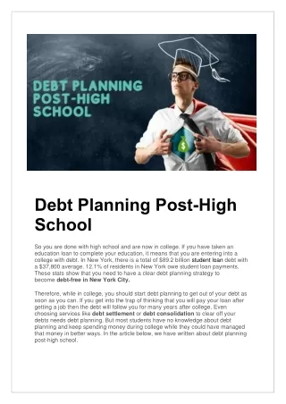 Debt Planning Post-High School