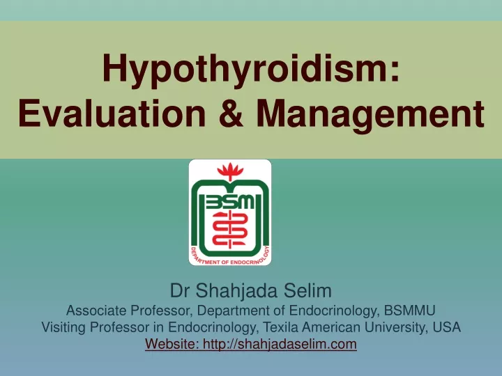hypothyroidism evaluation management