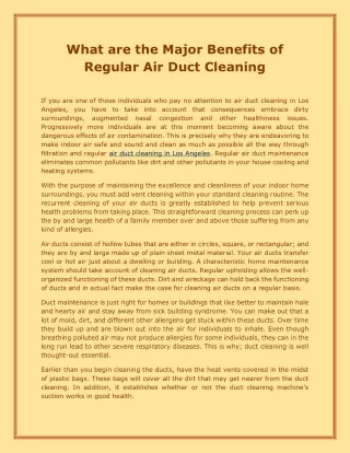What are the Major Benefits of Regular Air Duct Cleaning