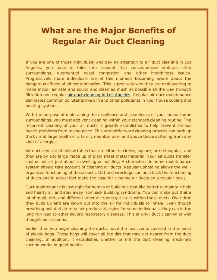 what are the major benefits of regular air duct
