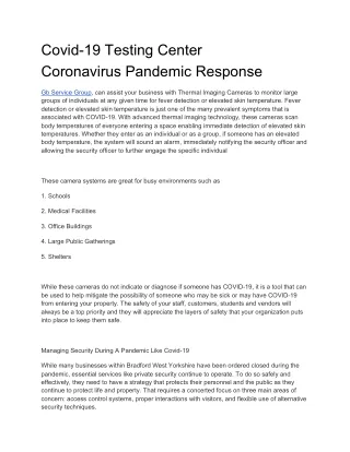 Covid-19 Testing Center   Coronavirus Pandemic Response