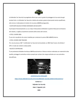 la defender car security ha progettato allarmi