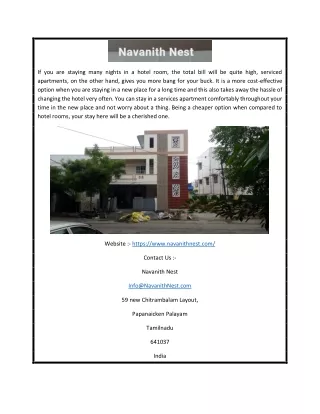 Service Apartment for Rent in Coimbatore | Navanithnest.com
