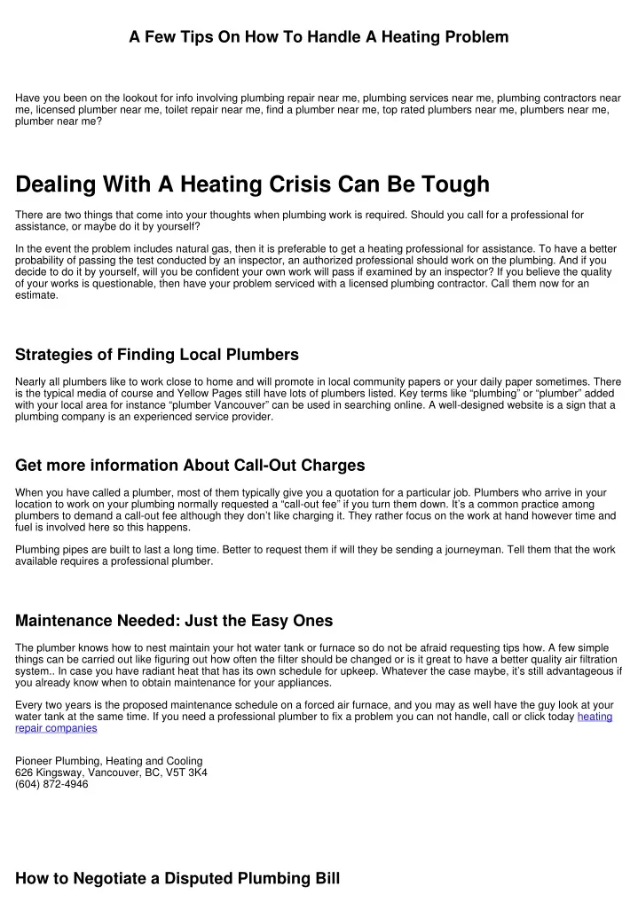 a few tips on how to handle a heating problem