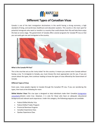 Different Types of Canadian Visas