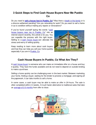 3 Quick Steps to Find Cash House Buyers Near Me Pueblo