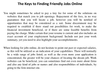 The Keys to Finding Friendly Jobs Online