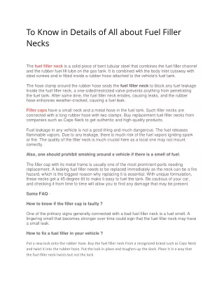 to know in details of all about fuel filler necks