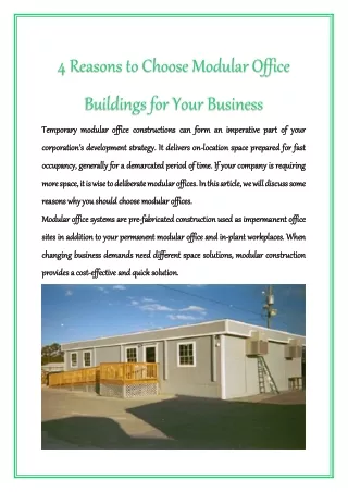 4 Reasons to Choose Modular Office Buildings for Your Business