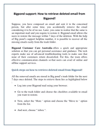 bigpond support how to retrieve deleted email