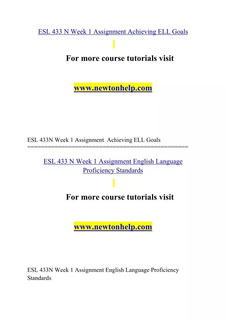 esl 433 n week 1 assignment achieving ell goals