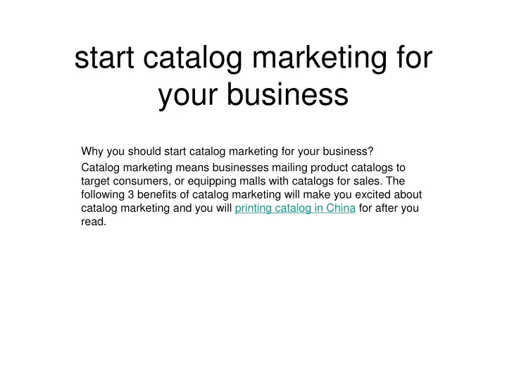 start catalog marketing for your business