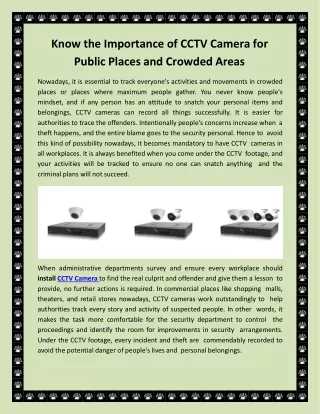 know the importance of cctv camera for public places and crowded areas