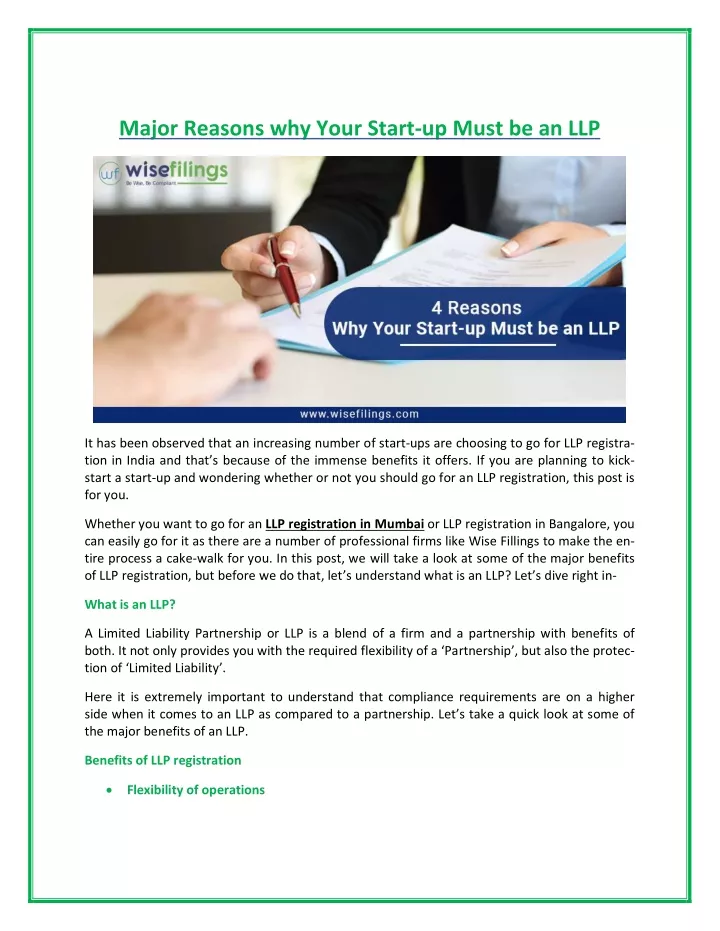 major reasons why your start up must be an llp
