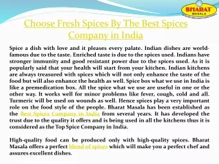 Choose Fresh Spices By The Best Spices Company in India