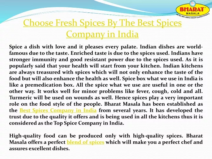 choose fresh spices by the best spices company