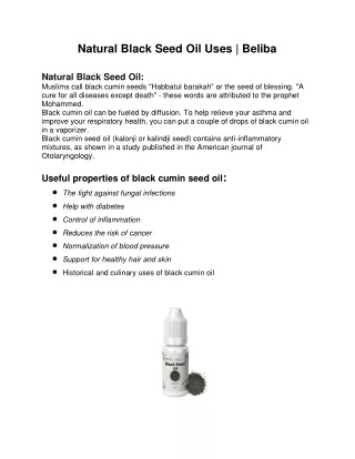 Natural Black Seed Oil Uses