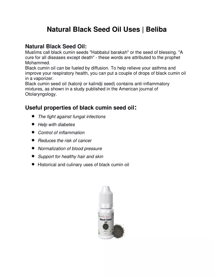natural black seed oil uses beliba