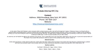 Probate Attorney NYC City Contact: