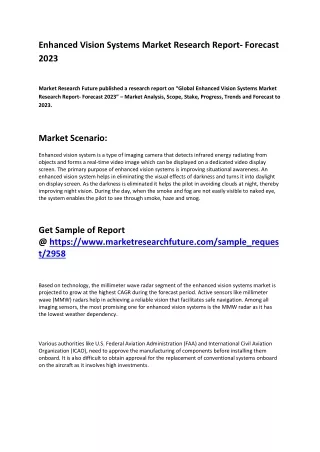 Enhanced Vision Systems Market Size, Growth, Key Manufacturer Analysis and Forecast to 2023