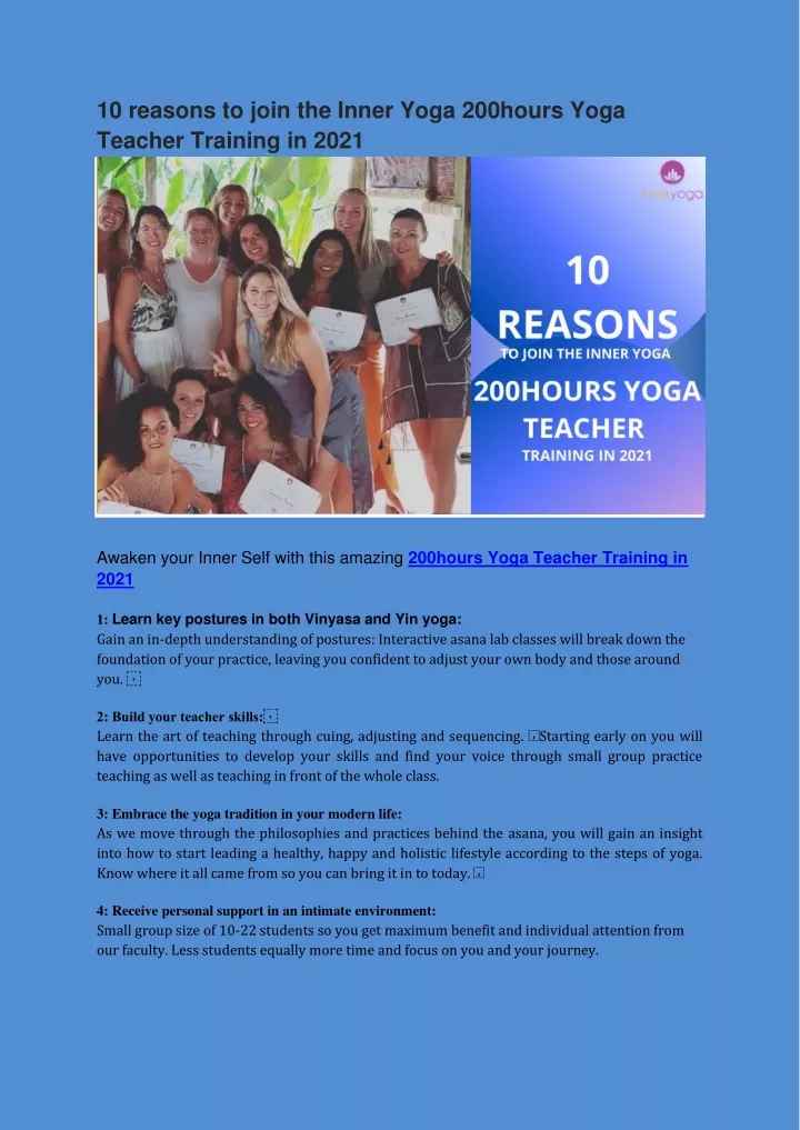 10 reasons to join the inner yoga 200hours yoga