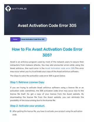 avast activation code error 305