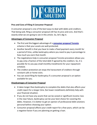 pros and cons of filing a consumer proposal
