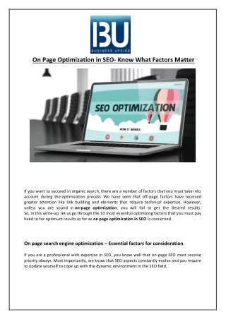 on page optimization in seo know what factors