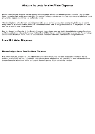 what are the costs for a hot water dispenser