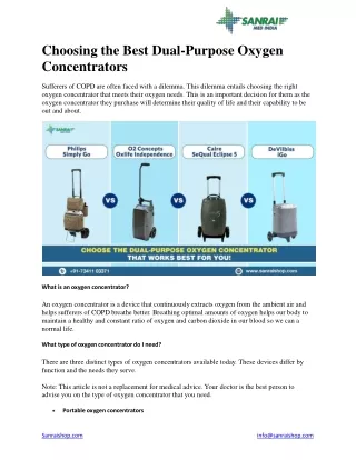 Choosing the Best Dual-Purpose Oxygen Concentrators