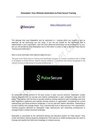 Datacipher: Your Ultimate destination to Pulse Secure Training