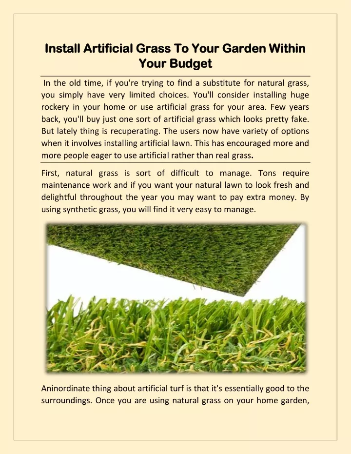 install artificial grass to your garden within