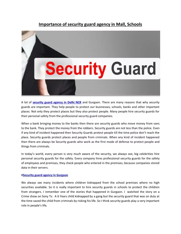 importance of security guard agency in mall