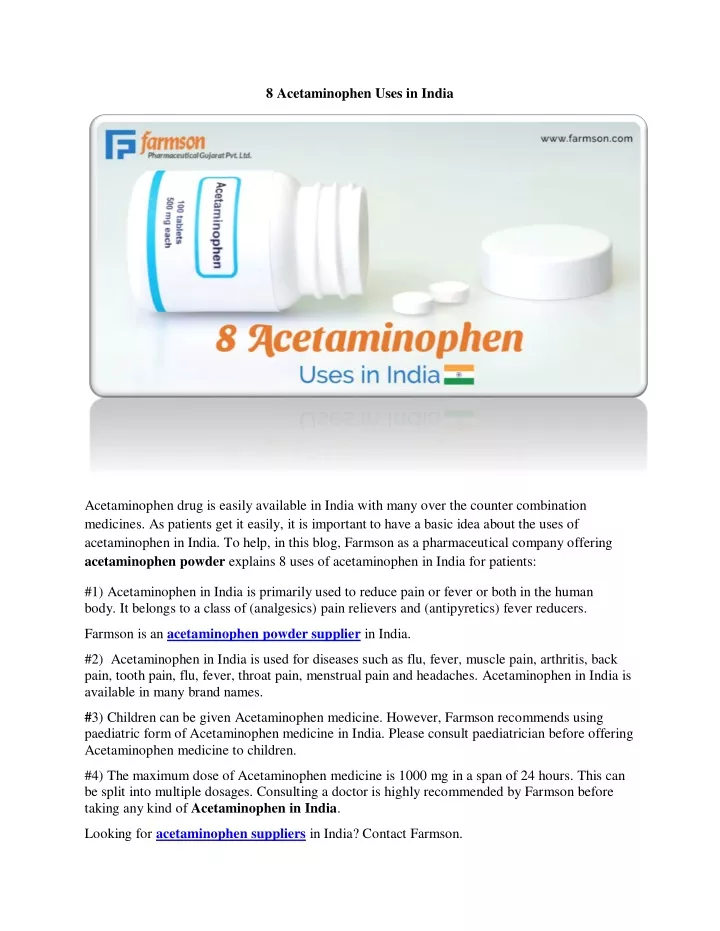 8 acetaminophen uses in india