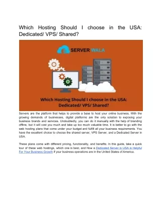 Which Hosting Should I choose in the USA: Dedicated/ VPS/ Shared?