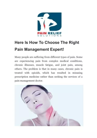 Here Is How To Choose The Right Pain Management Expert!