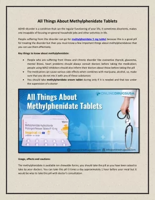 all things about methylphenidate tablets